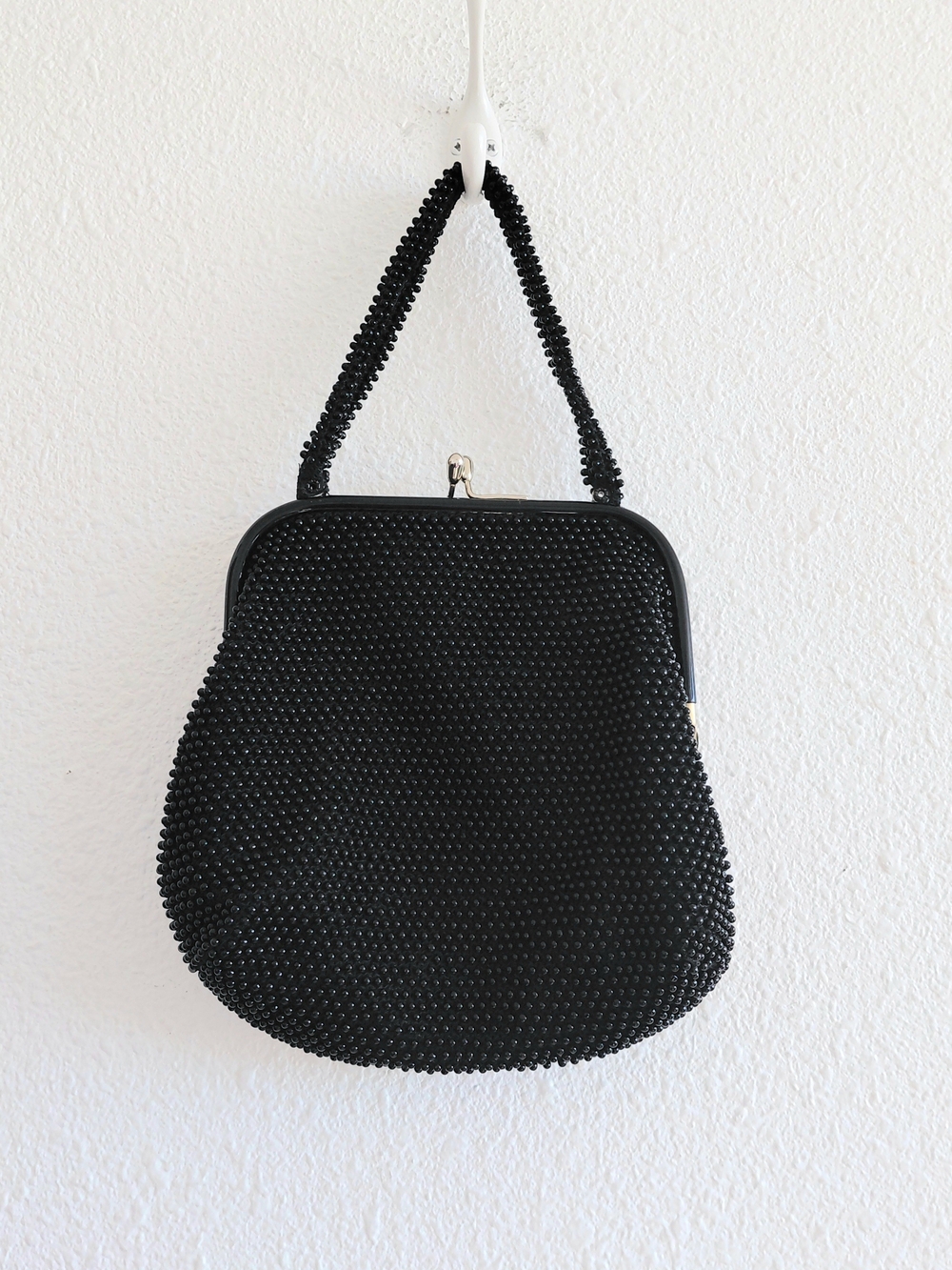 MC Vtg Cord'e -Bead by Lumure Elegant Evening Black Beads Framed Small Handbag